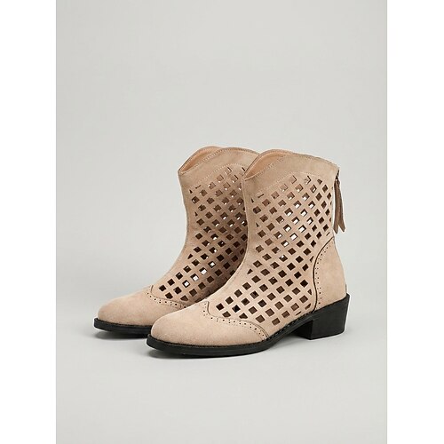 Damen-Ankle-Boots mit Cut-outs – sommerliche Stiefeletten aus perforiertem Wildleder im Boho-Chic-Stil, perfekt für Musikfestivals, Outdoor-Events und Reisen. Image