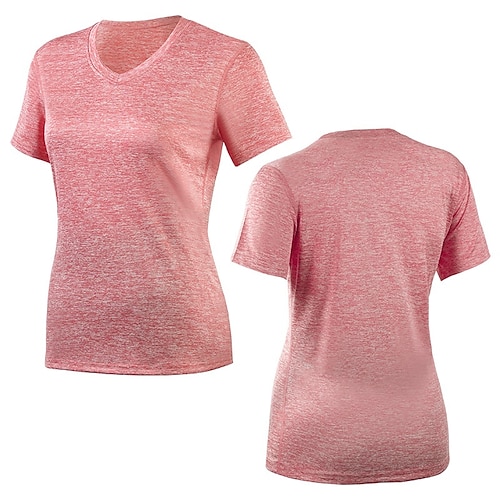 Damen Einfarbig Lauf-T-Shirt Laufoberteil Laufshirt Sommer Frühling Kurzarm Schnelltrocknend Leicht Elastisch Atmungsaktiv Tennis Golfspiel Schwarz Rosa Purpur Sportbekleidung Sportkleidung Image