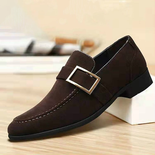Braune Loafer aus Wildlederimitat für Herren mit Metallschnalle – klassische Schlupfschuhe für den täglichen Komfort Image