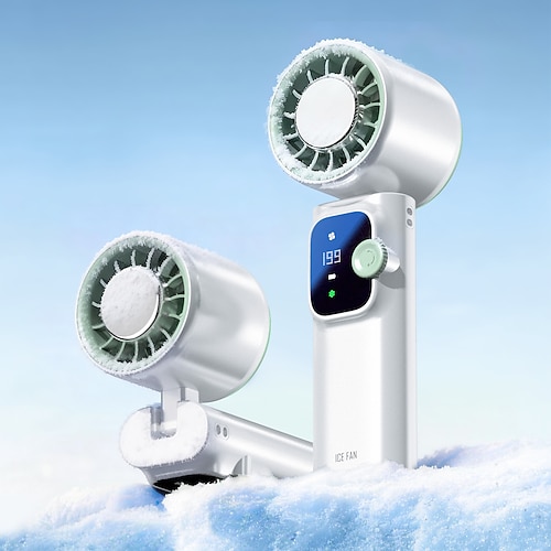 Handventilator mit Kühlplatte, tragbarer Eiskühlventilator, 199 Geschwindigkeitsstufen, Hochgeschwindigkeits-Turboventilator mit Digitalanzeige, leiser, per USB aufladbarer Mini-Ventilator für Reisen, Image