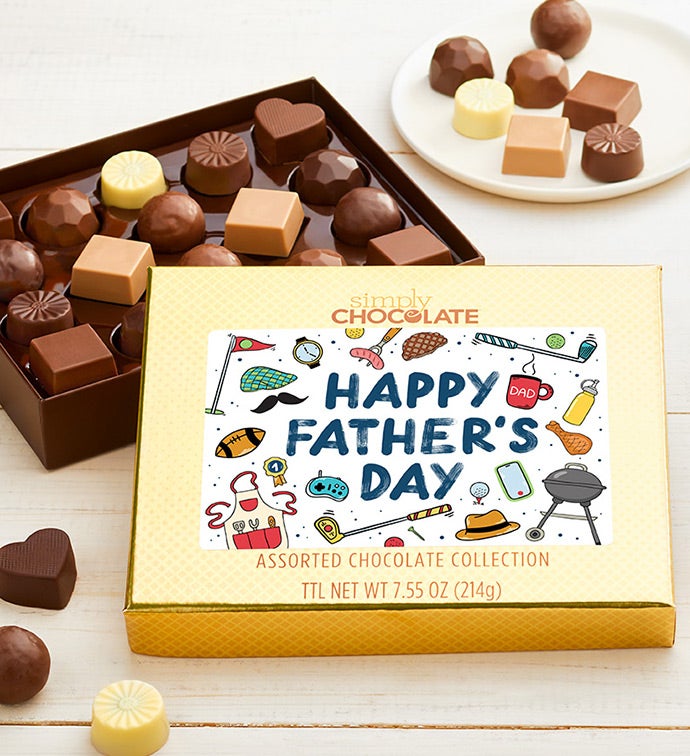 Happy Fathers Day Icons 18Pc Chocolate Box, Family Item Food Gourmet Candy Confections Chocolate, Gifts by Simply Chocolate