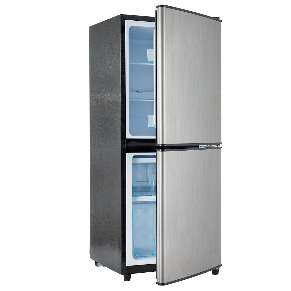 Merax Kühlschrank 106L, Kühl-Gefrierkombination, 60L Kühlschrank + 46L Gefrierfach, 7 Stufen, 166 kWh/Jahr, 45 dB, Silber Image