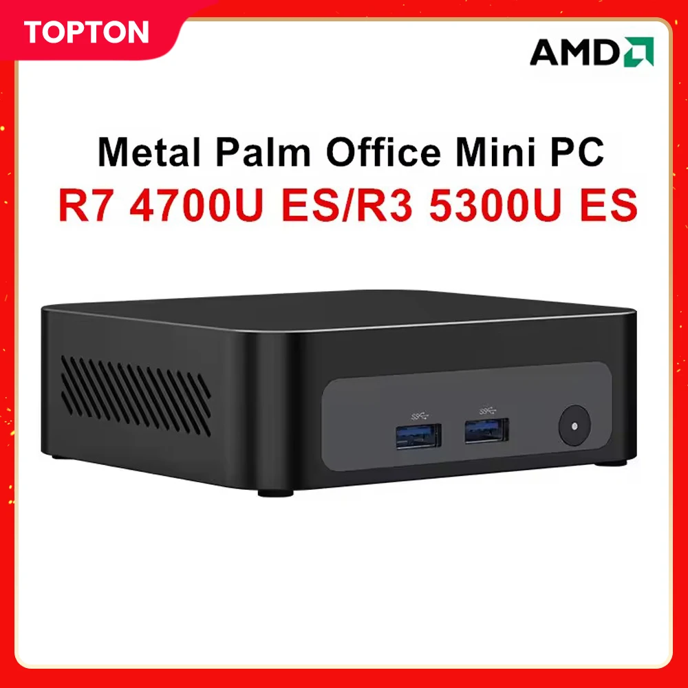 Mini PC da Gaming Topton Palm con AMD Ryzen 7 4700U ES o 3 5300U ES, 2 Slot M.2, 2 DDR4, PC Desktop Portatile per Ufficio, Windows 11, WiFi6