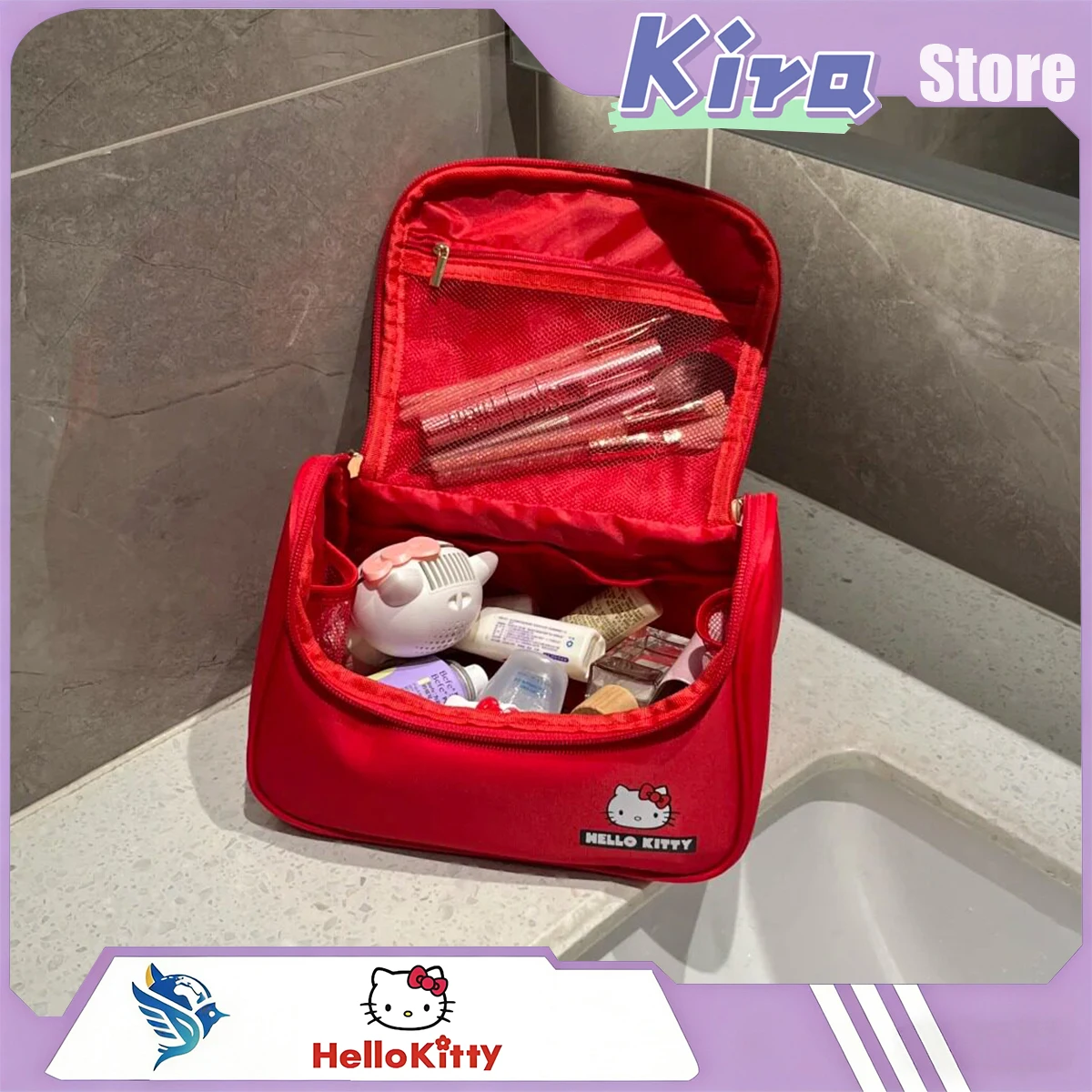 Borsa per il Trucco HELLO KITTY, Borsa Portatile per Cosmetici di Grande Capacità, Borsa da Viaggio per Articoli da Toeletta, Regalo per Ragazze