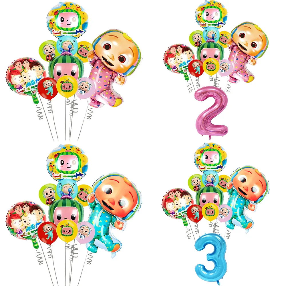 Set di Palloncini Cartoon Cocomelon per Bambini e Bambine, Palloncini a Forma di Anguria Bifacciali, Decorazioni per Feste di Compleanno, Set di Palloncini in Foil con Numeri per Baby Shower