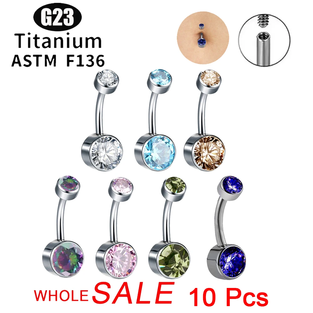Commercio all'ingrosso G23 TItanium 5A Round zircone CZ Belly Button Ring Body Jewelry Set di castoni filettati interni