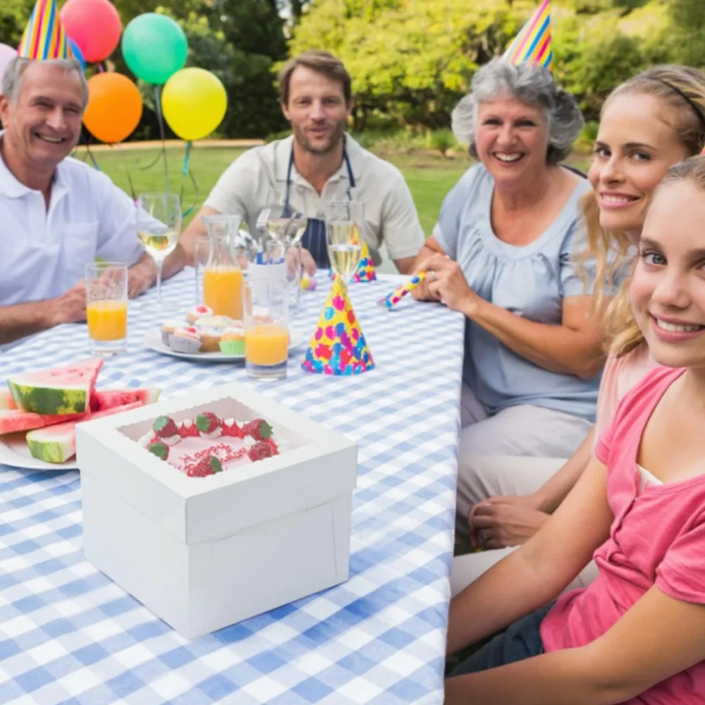 10 Pezzi Scatole Multifunzionali Quadrate Monouso per Torte, Bianche con Finestra, Contenitori per Pasticceria Fai-da-Te