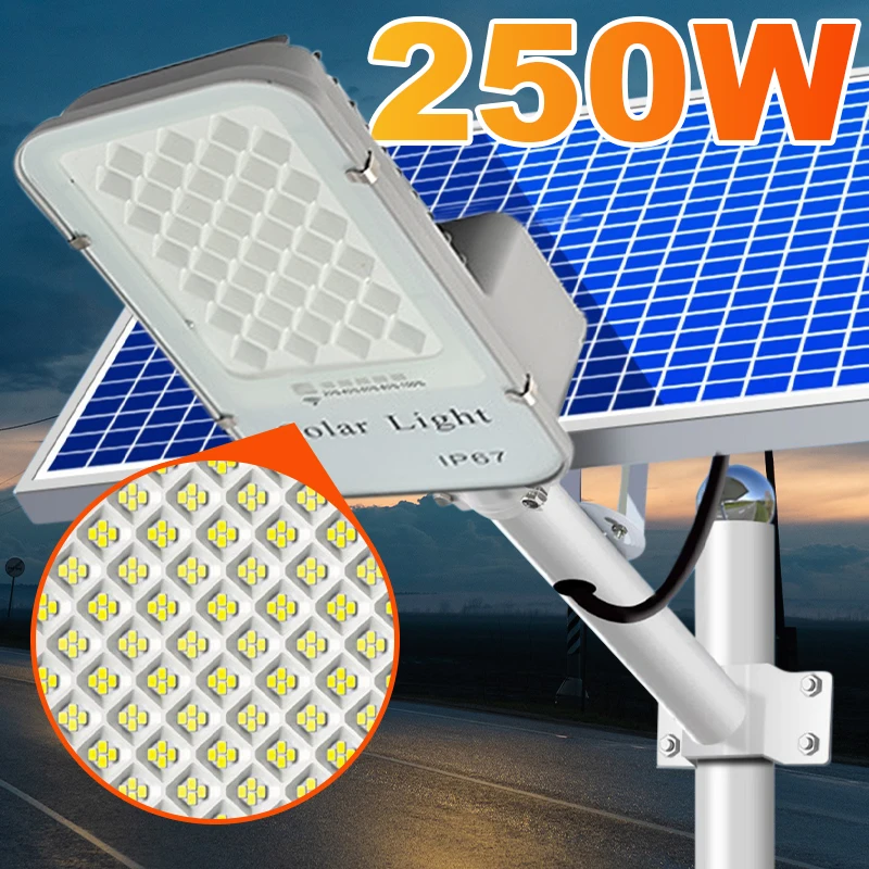250 W LED-Solarleuchte für den Außenbereich, Garten, wasserdichte Solar-Straßenlaterne, Dämmerung bis Morgendämmerung, mit Fernbedienung, IP65, Solar-Wandleuchte