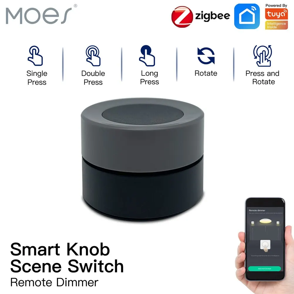 MOES Tuya ZigBee Smart Knob Switch Drahtloser Szenenschalter Button Controller Batteriebetriebene Automatisierungsszenario Smart Life App Image