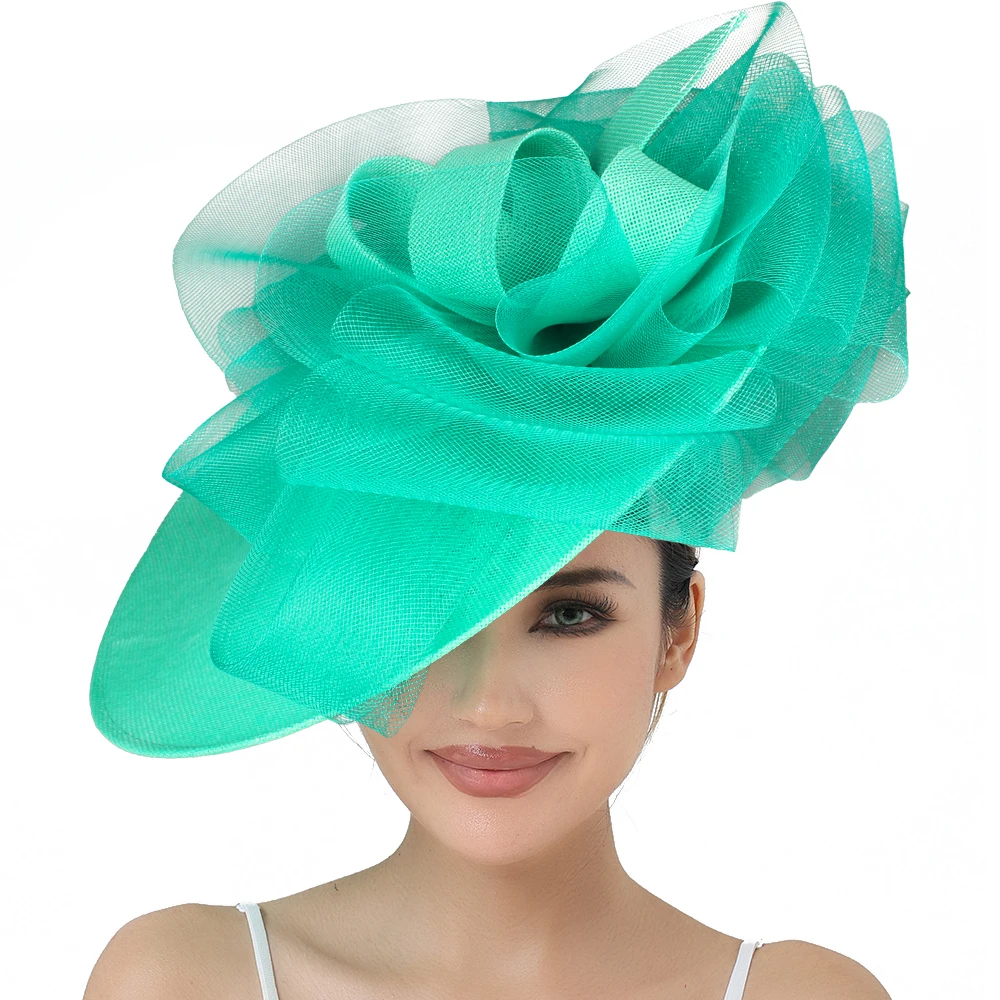 Eleganter Hochzeits-Fascinator-Hut, 40 cm, große Größe, elastischer Netz-Kopfschmuck, Haarbänder, Damen-Cocktail-, Kirchen- und Party-Kopfbedeckung