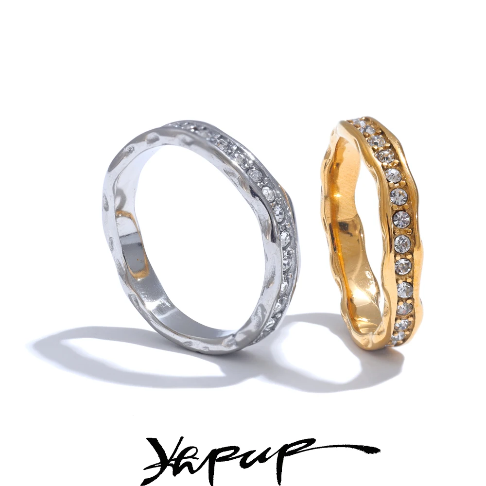 Yhpup Größe 7, Fingergussring aus 316L-Edelstahl, Zirkonia, Größe 7, wasserabweisendes Metall, modischer Charm-Schmuck, Geschenk Image