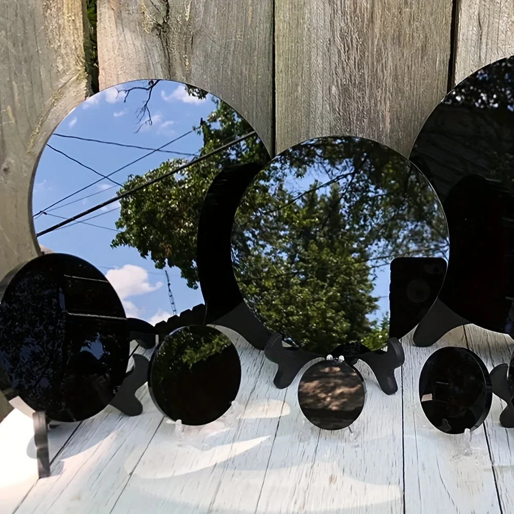 1-teiliger magischer Spiegel aus natürlichem Obsidian, hochwertig poliert, für Feng-Shui-Wahrsagerei, Blick auf den Feengarten, Hexerei-Altar. Image