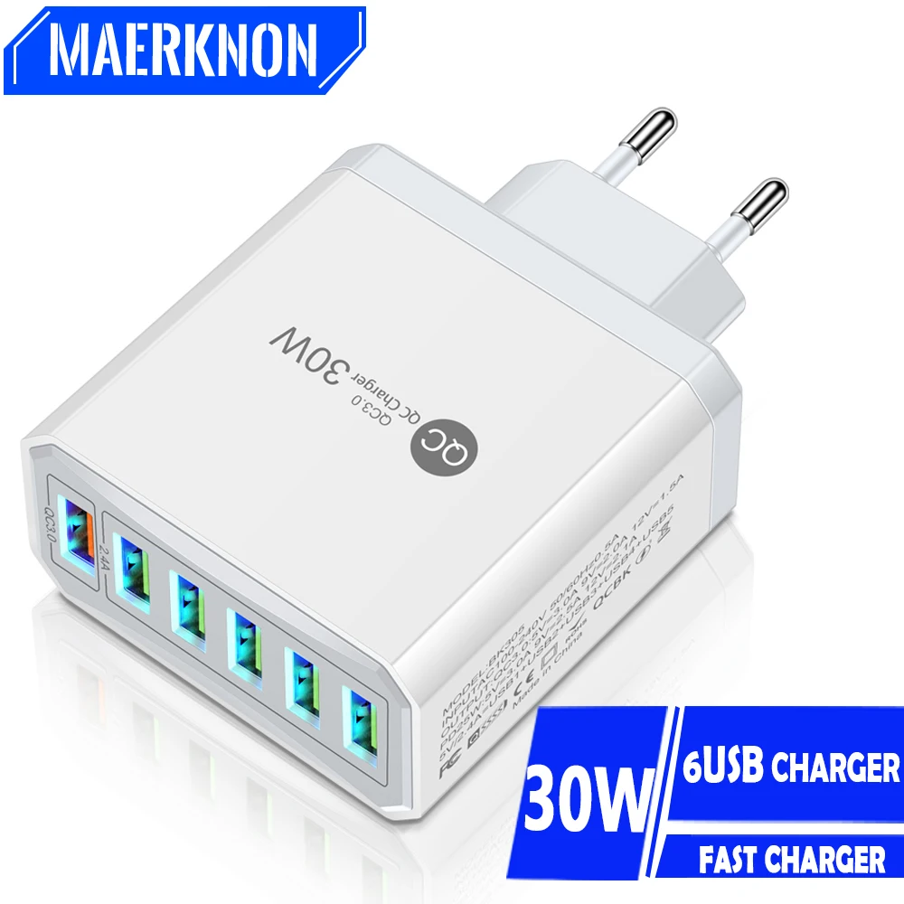 6 Ports USB-Ladegerät 30W mehrere USB QC 3,0 Universal-Schnell ladegerät Handy Schnell lade wanda dapter für iPhone 15 Xiaomi Image