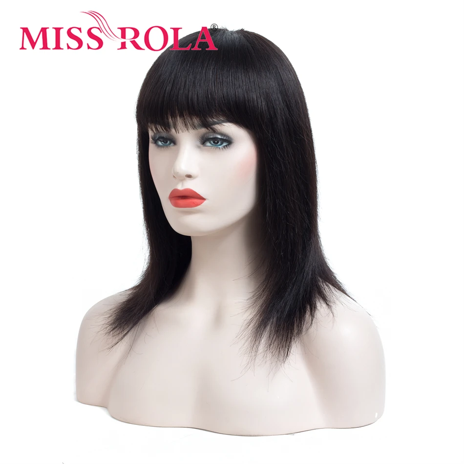 MISS ROLA # 1B Farbige, glatte, kurze Echthaarperücken, brasilianisches Nicht-Remy-Haar, 100 % Echthaarperücken, maschinell gefertigte kurze Perücke Image