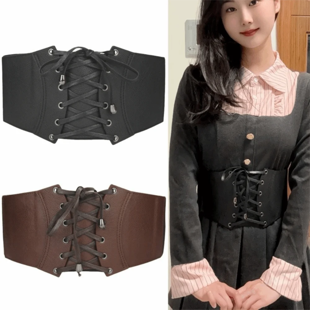 Gothic Spicy Girl PU Leder Korsett Einfarbig Abnehmen Breite Cummerbunds Elastischer Bund Western Cowboy Gürtel Outfits Image
