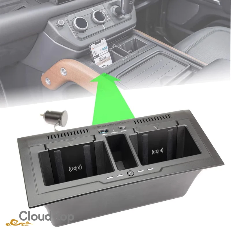 Kabelloses Autoladegerät für LR Defender 90 110 130 2020-2025 L663 Zubehör Handy-Schnellladestation Zentrale Aufbewahrungsbox Image