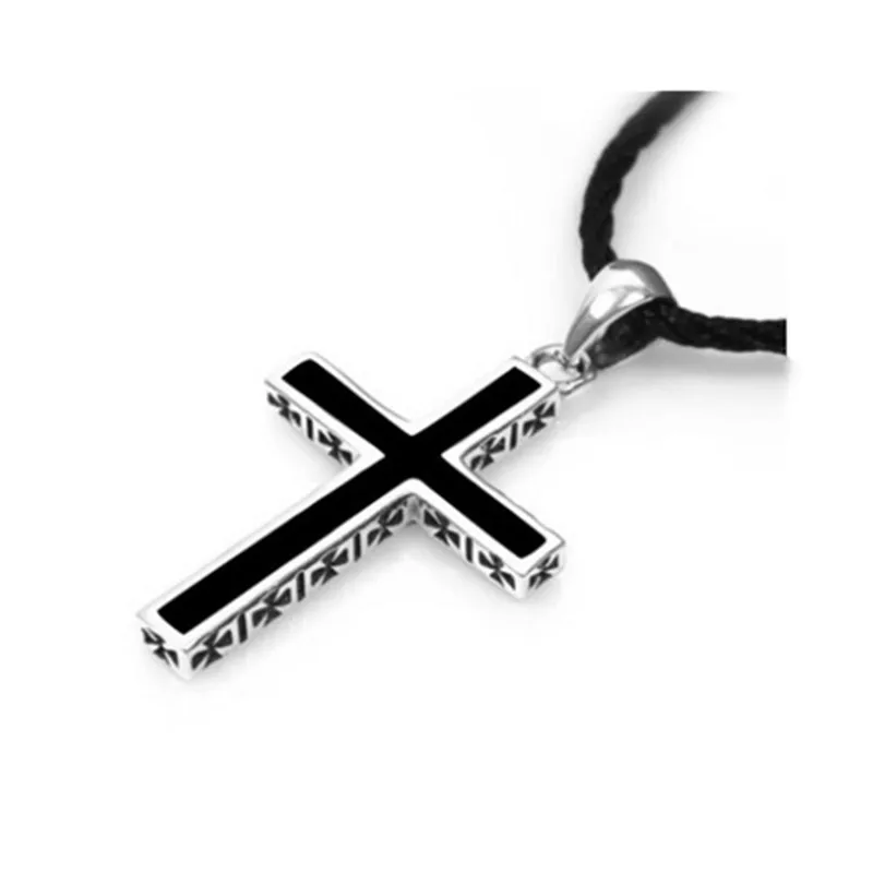 Trendy Schwarz Kreuz Anhänger Halskette Für Männer Halsband Zubehör Mode Männlichen Silber 925 Halsketten Schmuck Halsband Frauen Bijou Image