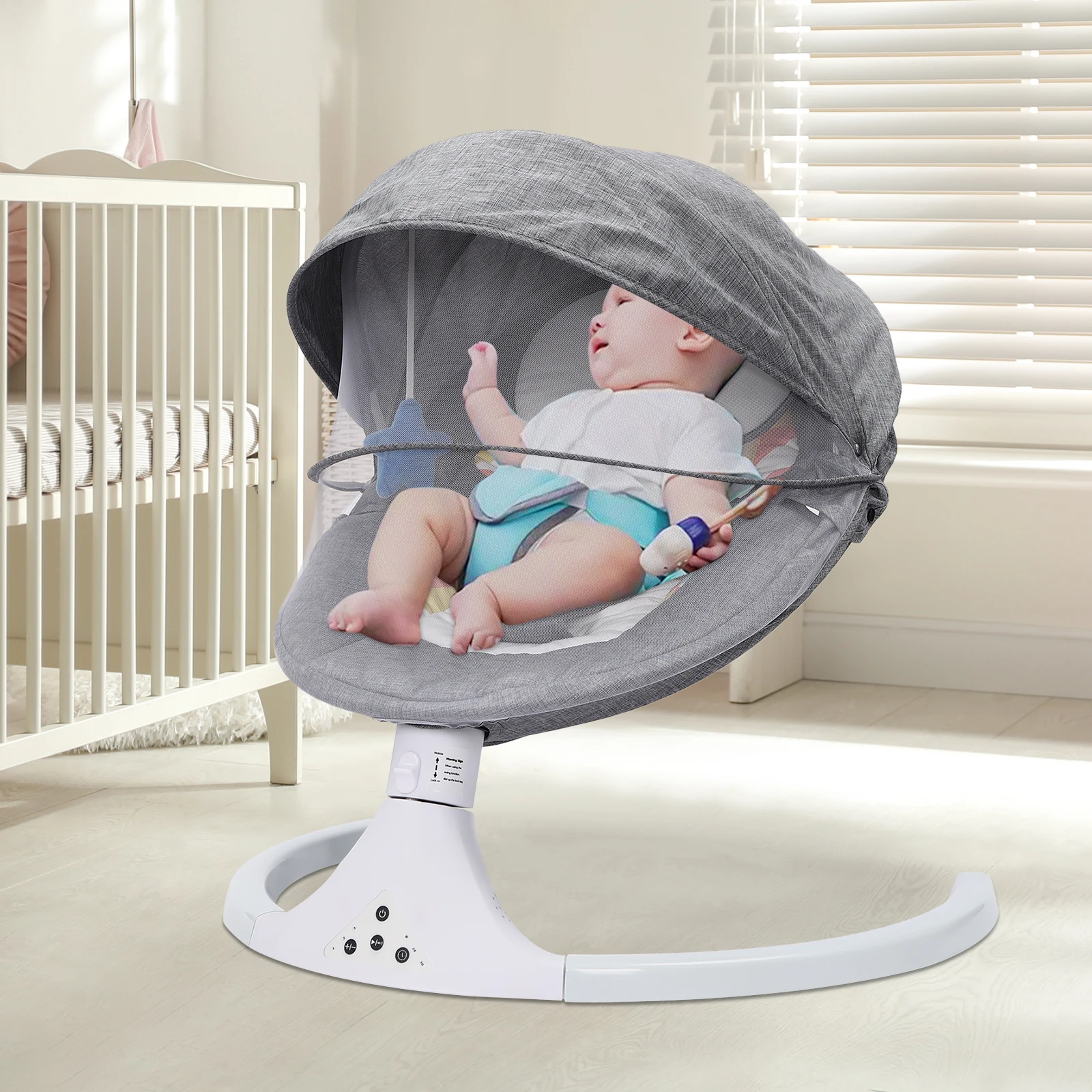 Elektrischer Baby-Schaukelstuhl, faltbar, elektrische Babyschaukel mit Musik, 5-Gang-Amplitude-Modulation, Fernbedienung, 65 x 60 x 75 cm Image