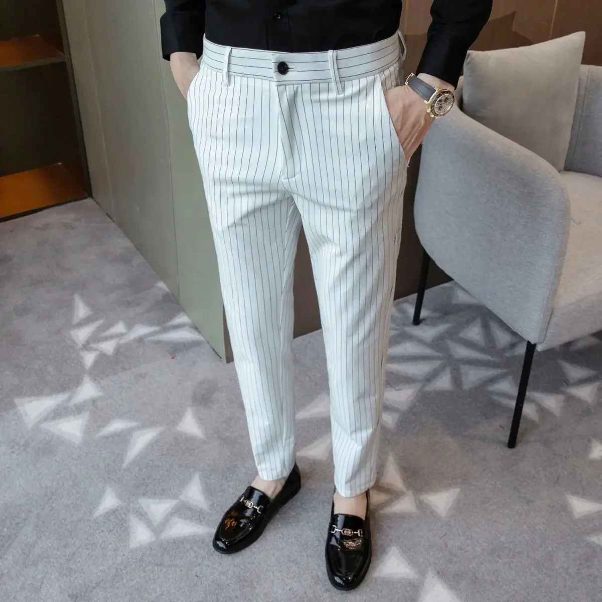 Gestreifte Hose für Männer gerade plus große Mann passt Hosen Kleidung Premium elegante Vintage Anti-Falten-Hosen Kleid Image