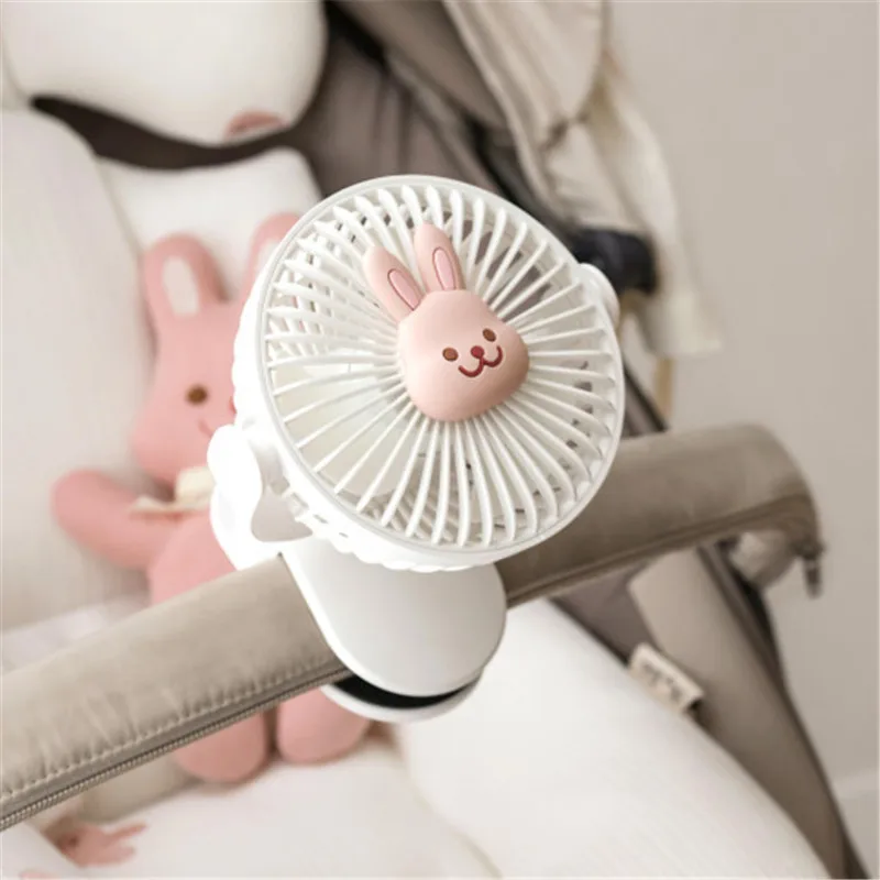 Tragbarer Wagenventilator für Kinderwagen, Kinderbett, Schreibtischventilator, geräuschlos, wiederaufladbar, für Kinderwagen, elektrischer Ventilator, Bärenhase, Kinderwagenzubehör Image