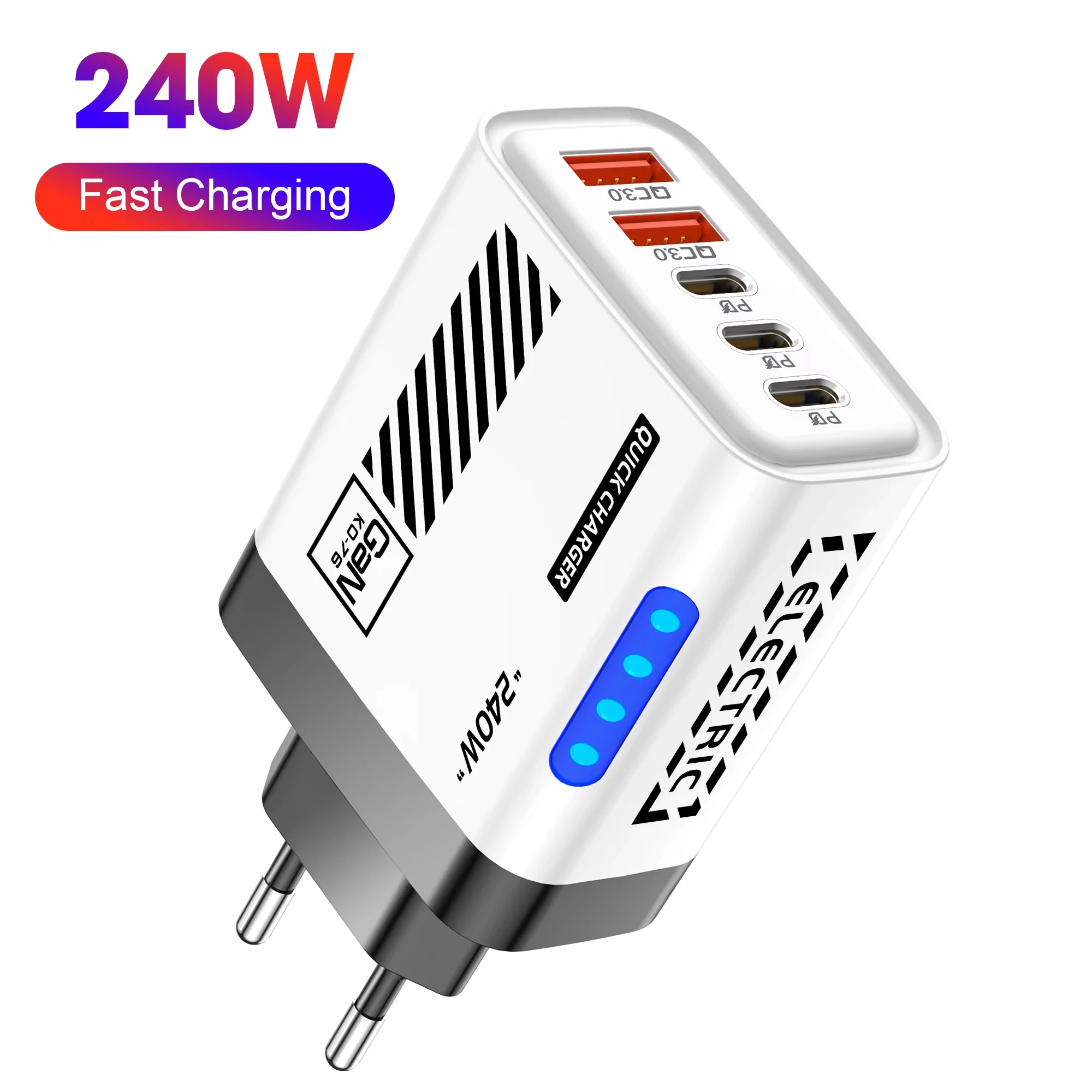 5-Port-GaN-USB-C-Ladegerät 240W PD Schnellladegerät Telefonadapter Wandladegerät für iPhone Samsung Xiaomi Huawei Schnellladestecker Image