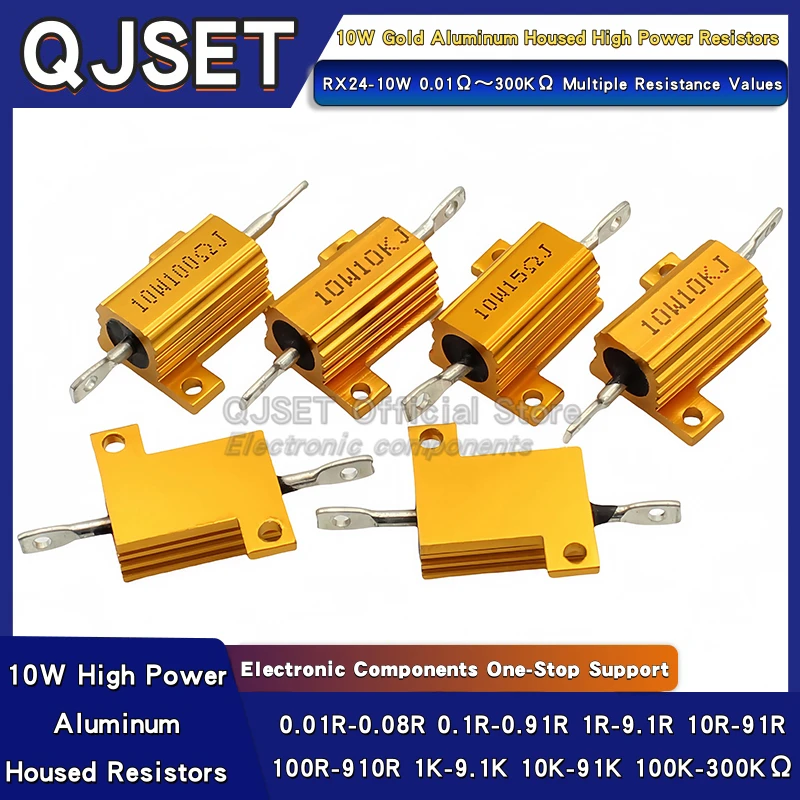 1 Stück RX24-10W goldene Aluminium-Hochleistungs-Strombegrenzungswiderstände 0,1 ~ 10K 0,5 1 2 3 5 8 10 20 100 150 200 300 500 1K 5K Ohm Image