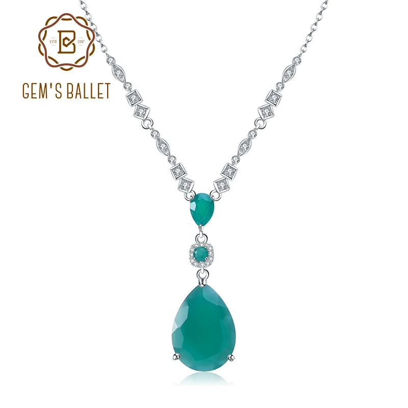 GEM'S BALLETT 925 Sterling Silber Vintage-Schmuck Natürlichen Grünen Achat Edelstein Anhänger Halskette für Frauen Hochzeit Edlen Schmuck