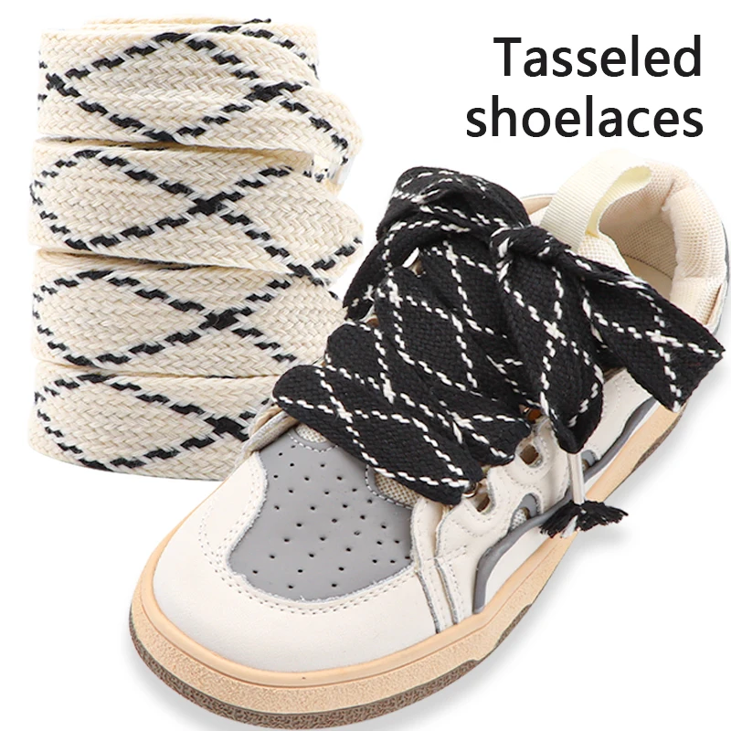 Neue flache Schnürsenkel 2,5 cm breite Metallkopf-Schnürsenkel schwarz beige Sneakers Schnürsenkel Schuhe Zubehör 120 cm/140 cm 1 Paar Saiten Image