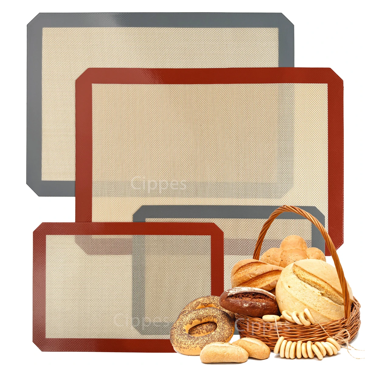 1 Stück, 2 Stück Silikon-Back matten für den Ofen, 2 Größen 30/42cm, Antihaft-und hitze beständige Backformen, für Kekse, Macaron, Brot Image
