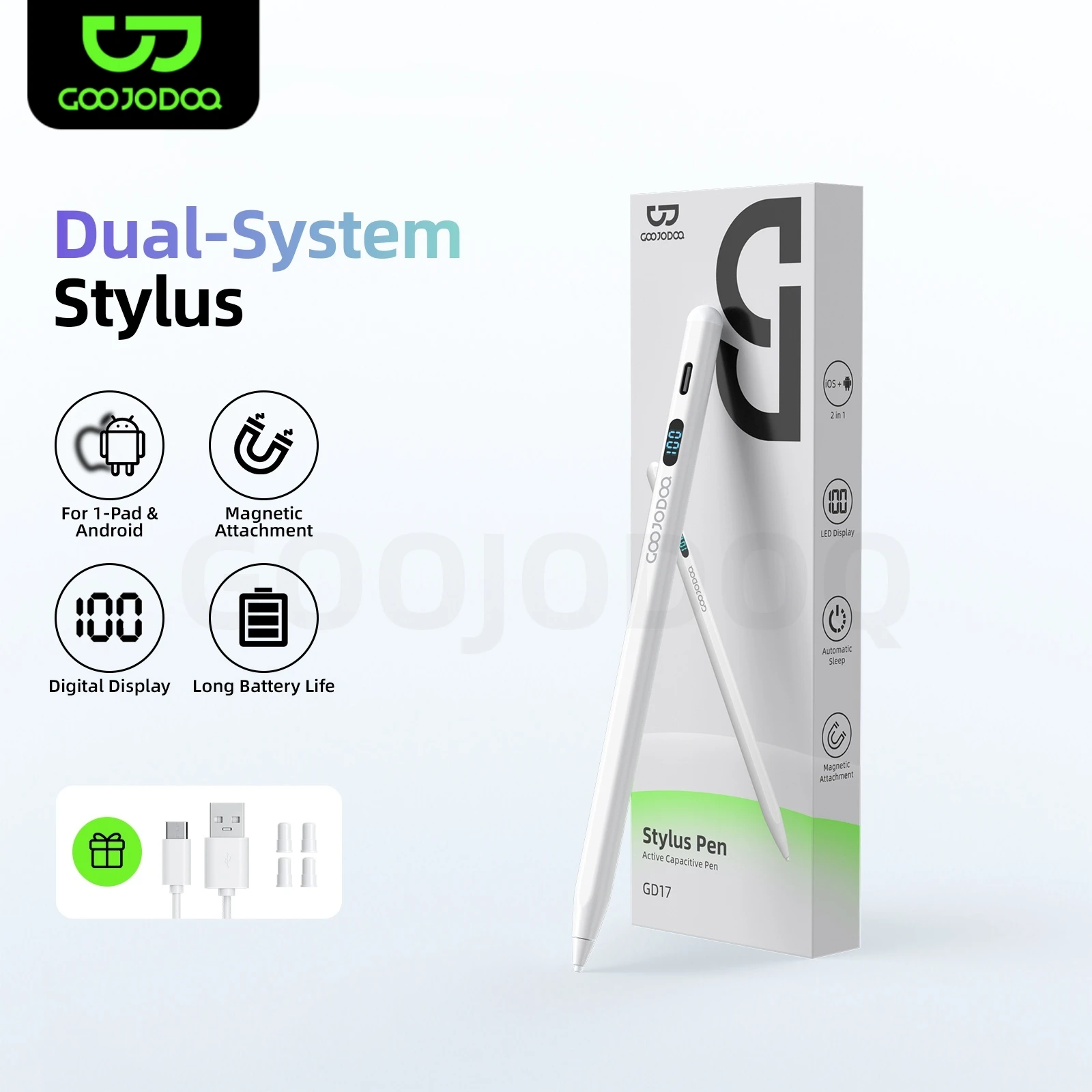 GOOJODOQ GD017 2-in-1-Dual-System-Eingabestift, universell für IPad- und Android-Systeme, klare Digitalanzeige, magnetische Absaugung Image