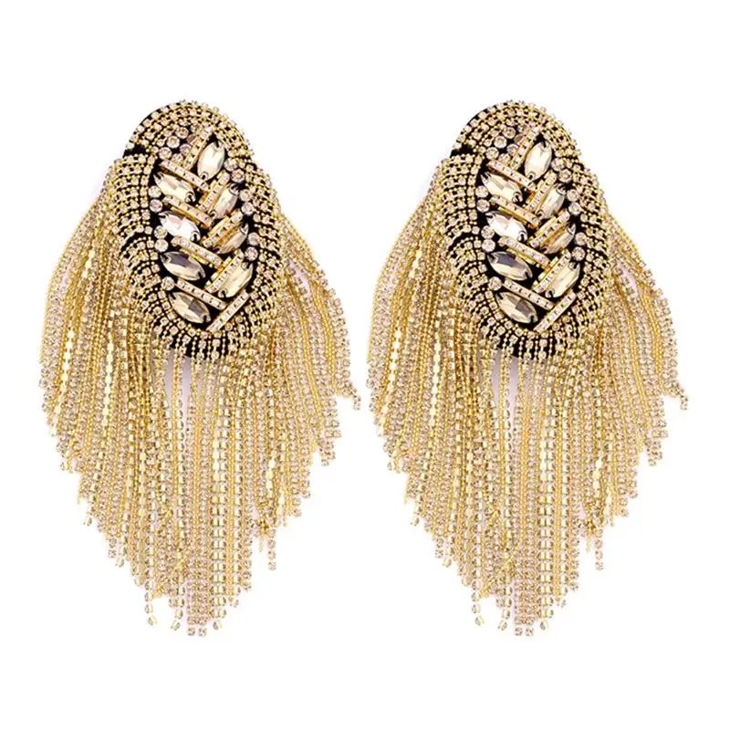 1 paar Gold Quaste Epaulet Strass Schulter Bord Kostüm Schulter Abzeichen Decor Schulter Mark Fringe Epaulet für Anzug Image