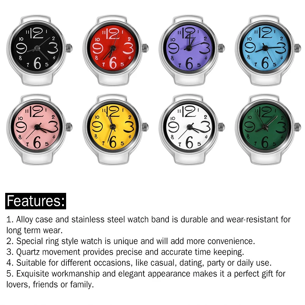 8 Farben Modische Damen- und Herren-Quarz-Analog-Runduhr, Fingeruhr, Liebesuhr Image