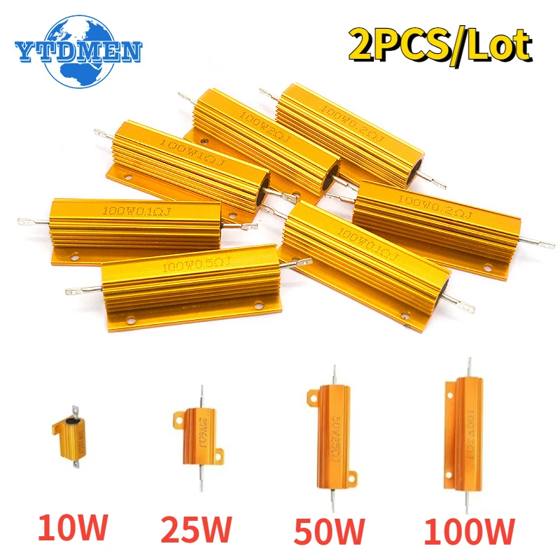 2PCS 10W 25W 50W 100W Last Widerstand Aluminium Power Metall Shell Fall Draht Widerstand 0,1 ~ 10K Ohm 4ohm 6ohm 8ohm Widerstand Image