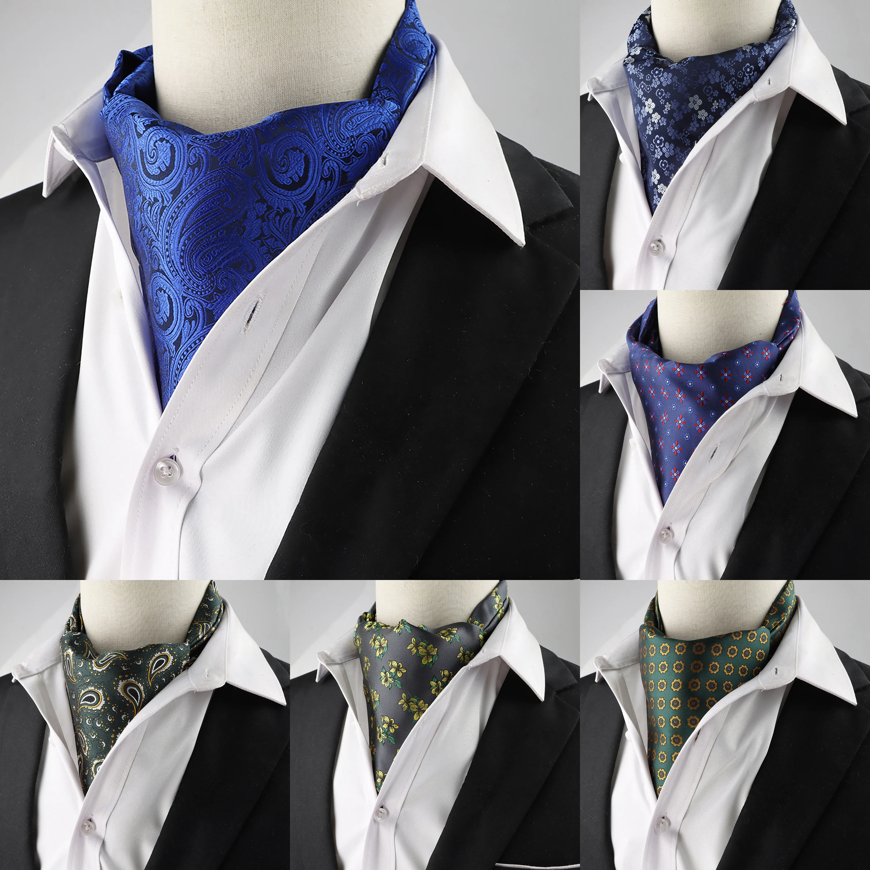Luxuriöser Herren-Krawatten-Schal, Vintage-Stil, blau, grün, Paisley-Blumenmuster, formelle Ascot-Krawatte, Gentleman, Bräutigam, Hochzeit, Party, Business-Accessoire