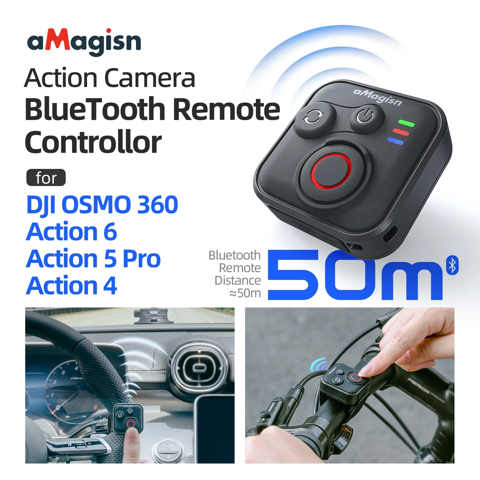 Drahtlose Bluetooth-Selfie-Fernbedienung für DJI OSMO ACTION 6/ ACTION 5 PRO/ACTION 4/OSMO 360 mit Handschlaufe-Zubehör ﻿ Image