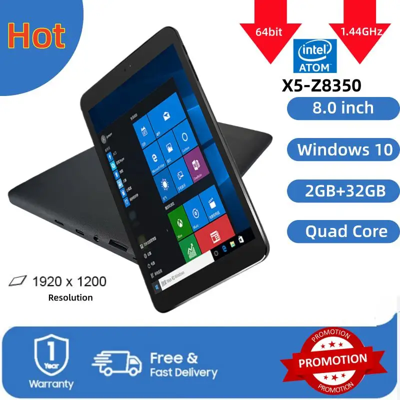 Bestseller 64-Bit 8 Zoll Windows 10 Tablet-PC Intel Atom Z8350 CPU Quad-Core 4000mAh 2GB RAM 32GB ROM 1920 x1200 IPS Dual-Kamera Image