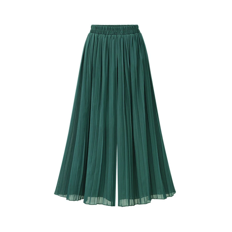 Lose Breite Bein Plus Größe Hosen Frauen Sommer Mode Streetwear Gefaltete Hosen Röcke Elastische Taille Culottes Schwarz Grün Hosen