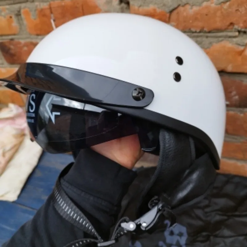 Schwarz Vintage Motorrad Open Face Helm Dot Genehmigt Halb Retro Moto Casco Motociclistas Capacete Image