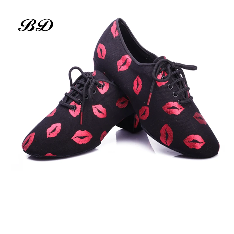 2025 NEUE Lippen Latin Dance Schuhe Turnschuhe FRAUEN Jazz Moderne Lehrer MÄDCHEN Rutschfeste Weiche Sohle Ferse 5 CM BDT1-B Ballsaal Sexy SALSA