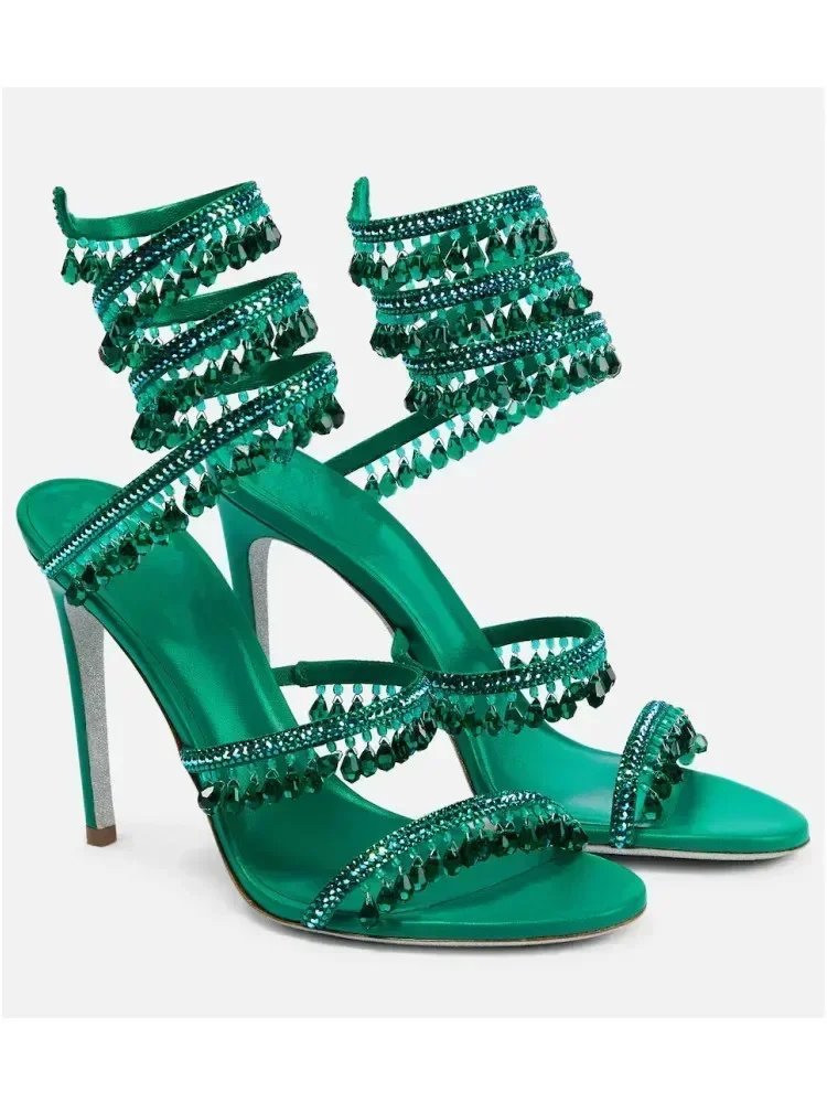2025 frauen Neue Mode Quaste Kristall Schuhe Sexy Bankett Party Stiletto High Heels frauen Große Sandalen Tanz Schuhe