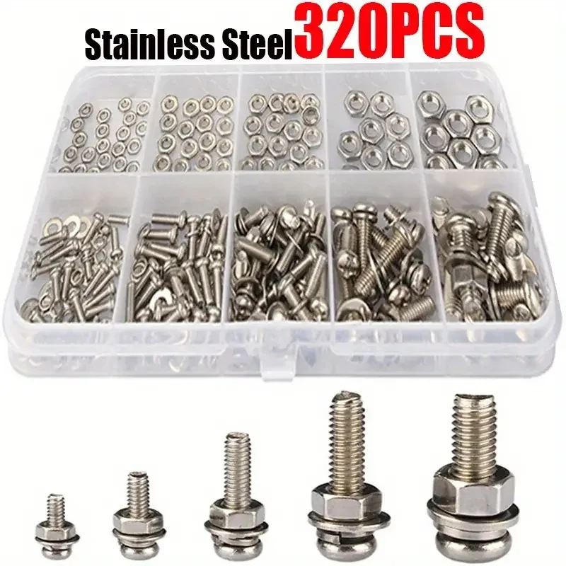 320-teiliges Sortiment an Muttern und Muttern aus Edelstahl, M2, M2,5, M3, M4, M5, Sortiment an Muttern und Schrauben Image