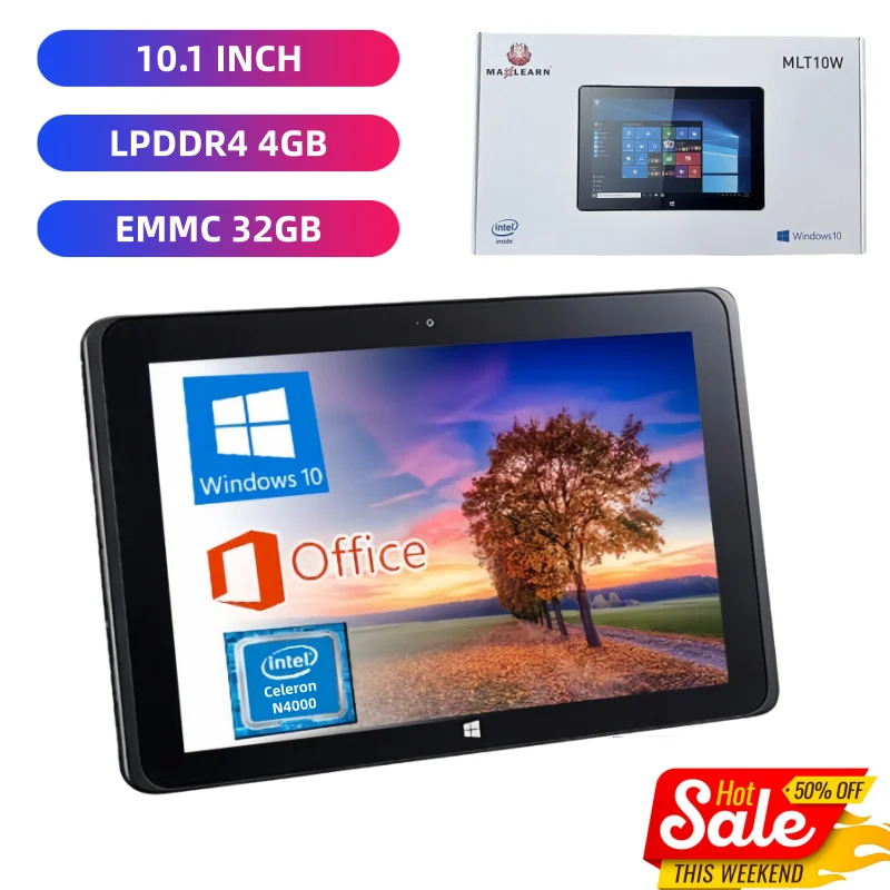 4 GB LPDDR4 RAM, 32 GB EMMC ROM, 10,1-Zoll-Windows-10-Tablet-PC, Intel Celeron N4000 64-Bit-HD-MI-Anschluss, Dual-Kamera, WLAN, Bluetooth 4.0 Image