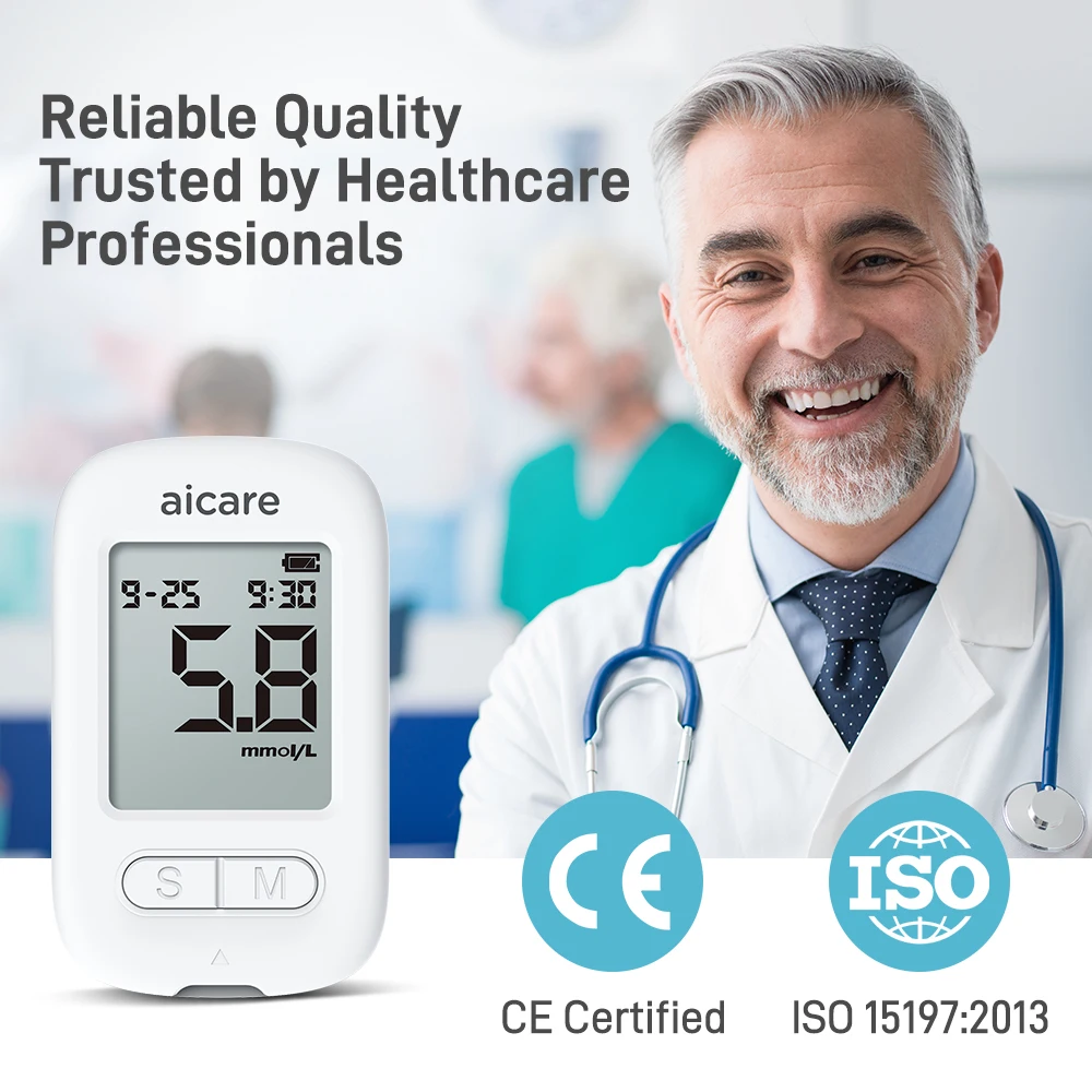 Aicare Medical Blutzuckermessgerät Glucometer Kit mit 50/100/200 Teststreifen und Lanzetten 5S bietet schnell und ohne Codierung Image