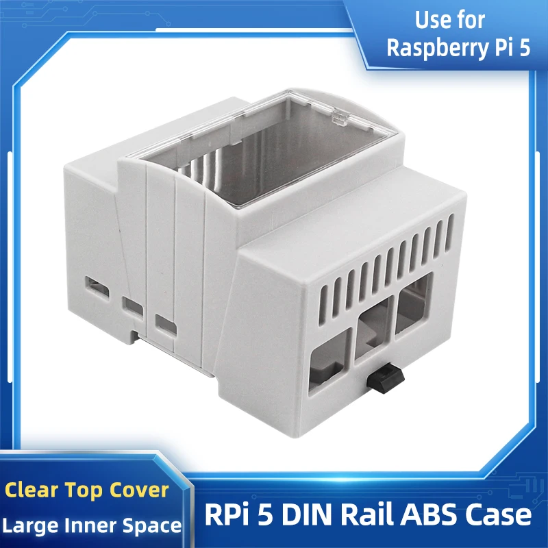 ABS-Gehäuse für Raspberry Pi 5, DIN-Schienengehäuse, großer Innenraum, durchsichtige Fenster-Elektrobox, optionaler aktiver Kühler für RPi 5 Pi5 Image