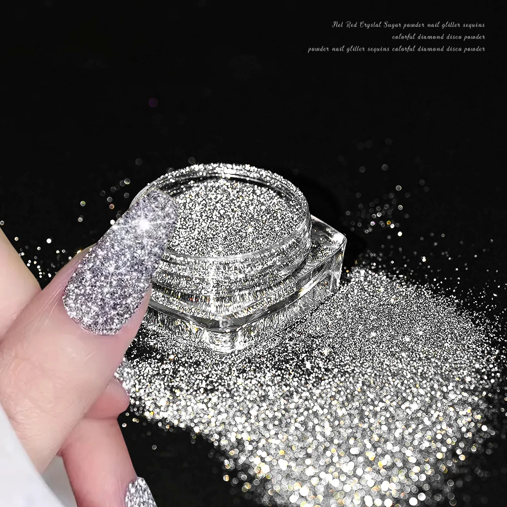 1 BOX silbrig reflektierendes Glitzer-Nagelpulver, holografisches Kristallpigment für DIY Nail Art Broken Diamond Effect Nail Art Supplies Image