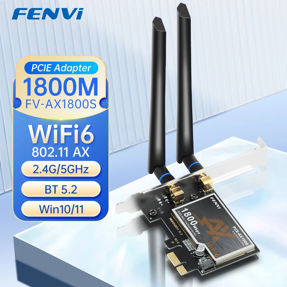 FENVI AX1800 WiFi 6 Adapter BT 5.2 1800 Mbit/s PCIE Wireless Adapter Dual Band 5 GHz/2,4 G 802.11AX MT7921 Wi-Fi 6 Karte für Win 10/11 Image