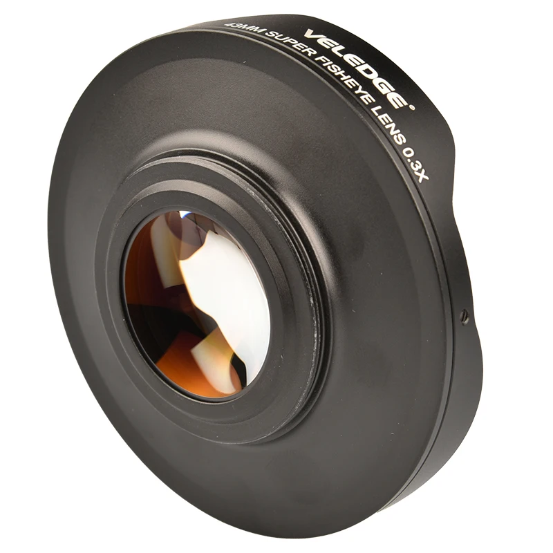 VELEDGE Ultra Fisheye-Objektivadapter, 37 mm/43 mm, 0,3 x HD-Fisheye-Breitobjektivadapter mit Kapuze, nur für Videokameras, Camcorder Image