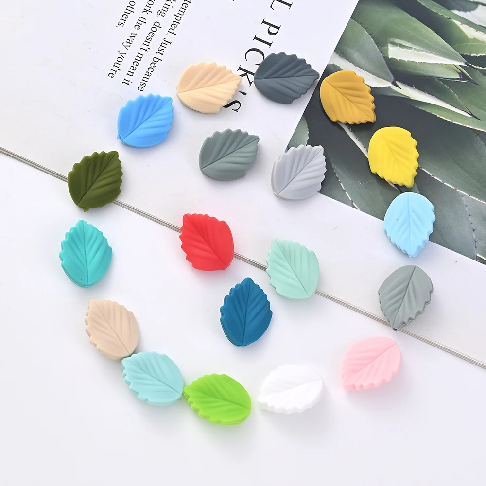 10Pcs Silikon Blatt Beißring Perlen Lebensmittel Grade DIY Baby Pflege Kautable Zahnen Perlen Spielzeug BPA FREI Schnuller Kette Zubehör Image