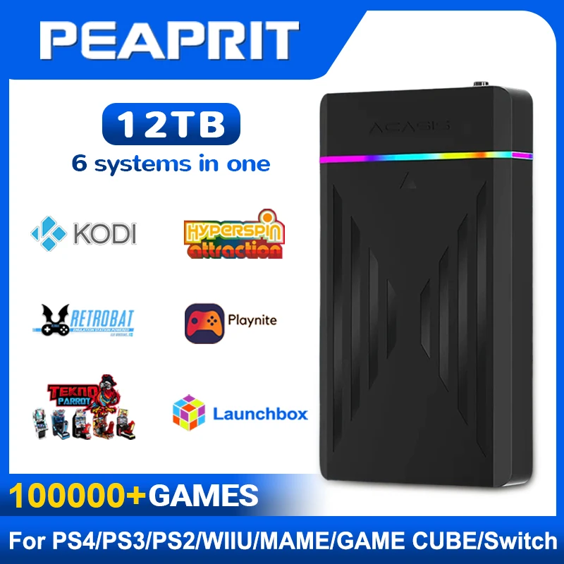 PEAPRIT 12TB Gaming-Festplatte mit Hyperspin Launchbox Retrobat Playnite 10K+ Retro-Videospielekonsole für PS3/PS2/PS/Wii/WIIU/SWITCH Image