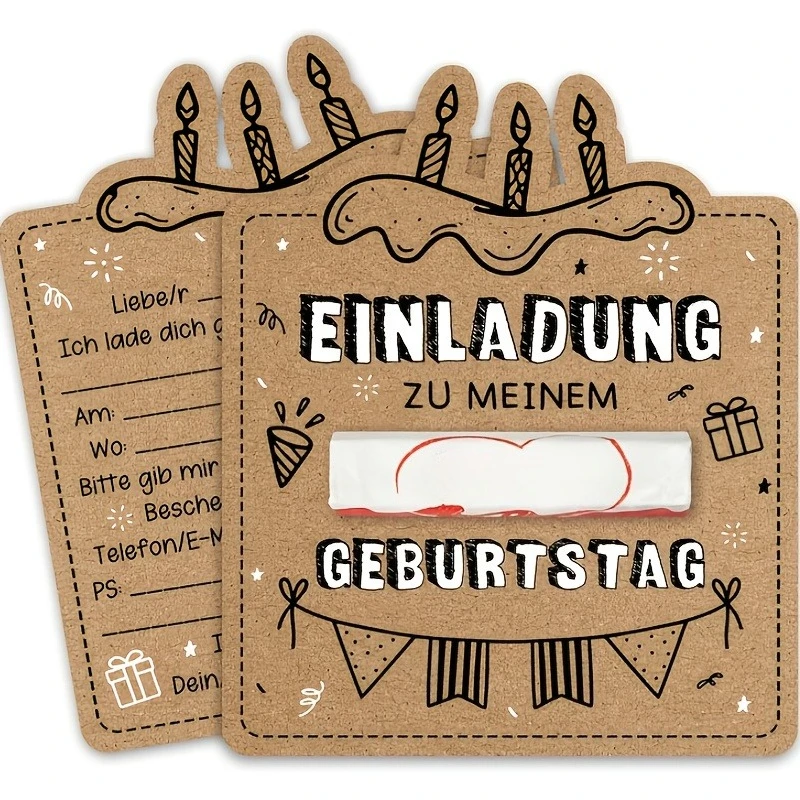 12 Stück Deutsche Kraftpapier-Geburtstagseinladungskarten DIY Handgemachte Festliche Designs für Jungen Mädchen Weihnachten Neujahr Schreibwaren ​ Image